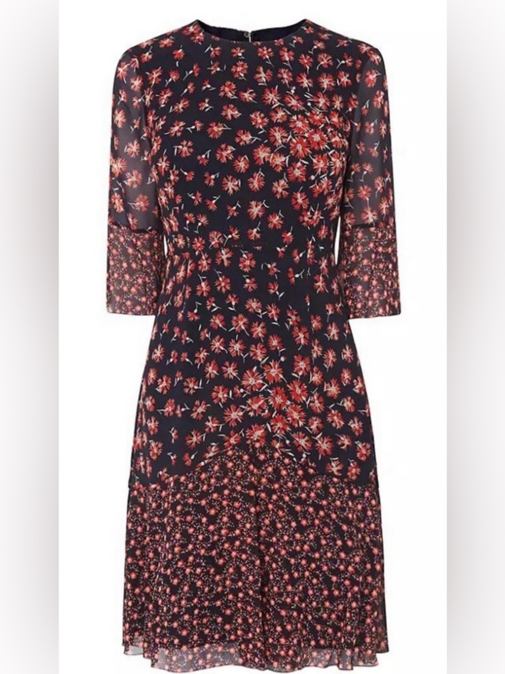 LK Bennett Pros Silk Dress US 8 Sloane Blue Floral Print Fit & Flare Dress - Picture 2 of 12